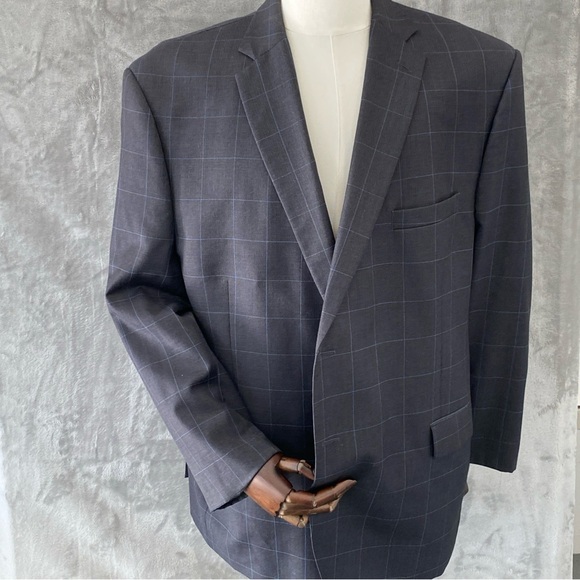Jos. A. Bank Signature Mens 50R Gray Blue windowpane Silk Wool Blazer